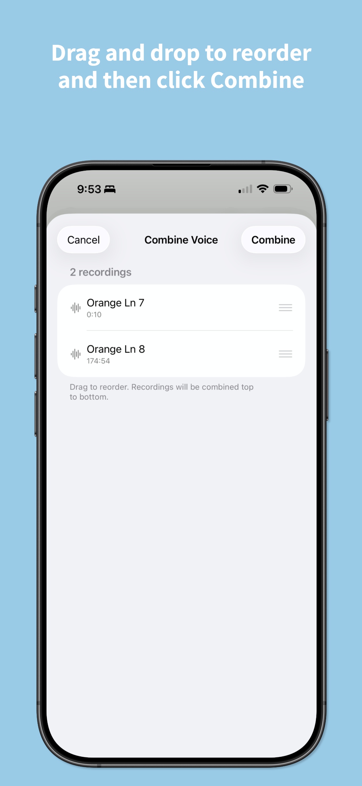 Reorder voice memo clips by dragging